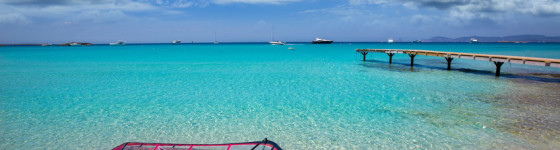 Formentera ibiza ses Illetes beach with windsurf on shore sand
