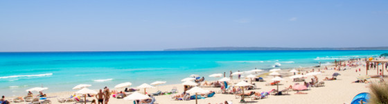 Formentera migjorn Els Arenals beach in summer vacation at Spain