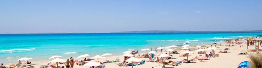 Formentera migjorn Els Arenals beach in summer vacation at Spain